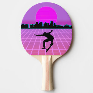 Vaporwave Skateboarder Retro 80's Ping Pong Paddle