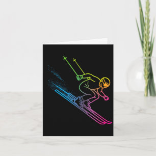 Vaporwave skier rainbow gradient retro winter card