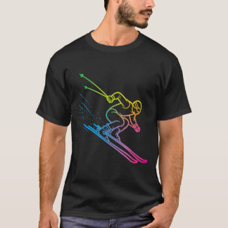 Vaporwave skier rainbow gradient retro winter T-Shirt