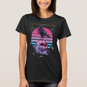 Vaporwave Skull & Crow Halloween Retro Aesthetic T-Shirt