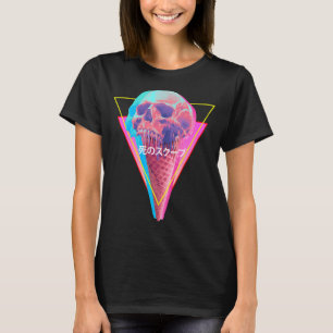 Vaporwave Skull Melting Ice Cream Cone Glitch Aest T-Shirt