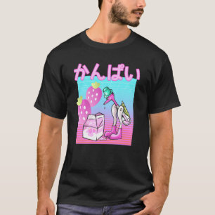 Vaporwave Strawberry Milk Drinking Bird Kanpai Fun T-Shirt