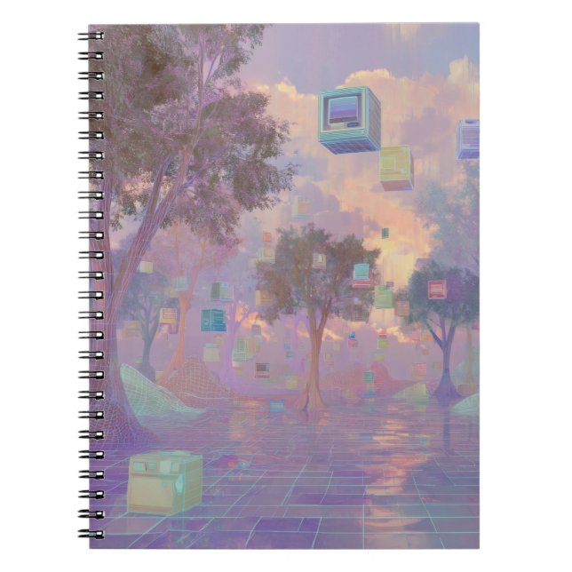 Vaporwave Sunset Glitch Forest Notebook (Front)
