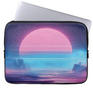 Vaporwave Sunset Landscape,Retro-Futuristic Design Laptop Sleeve