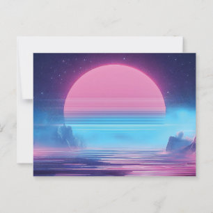 Vaporwave Sunset Landscape,Retro-Futuristic Design Postcard