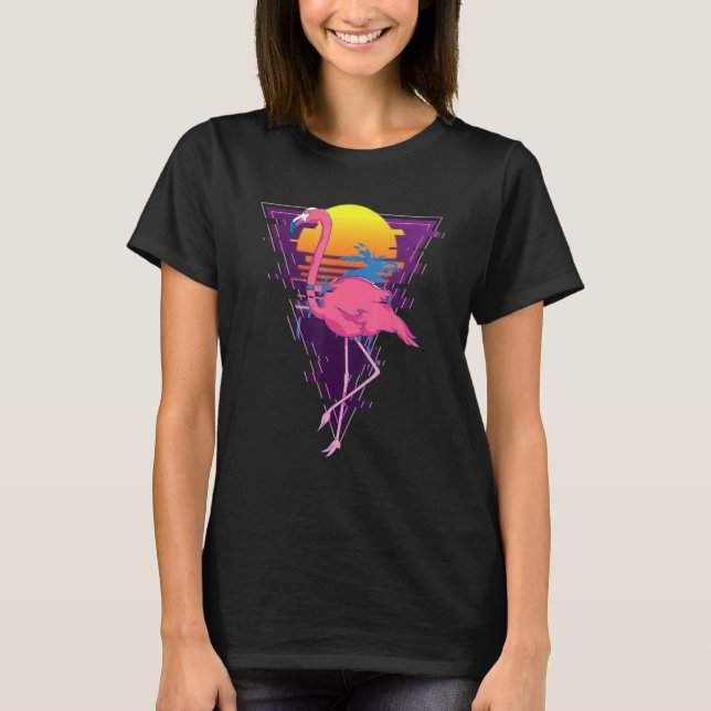 Vaporwave Sunset Tropical Palm Trees Exotic Animal T-Shirt (Front)