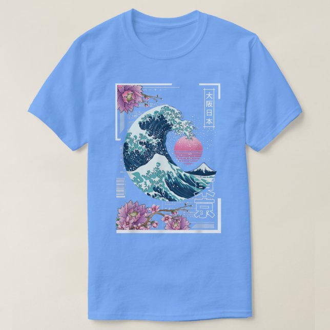 Vaporwave Synthwave 80's Japan Japanese Great Wave T-Shirt (Design Front)