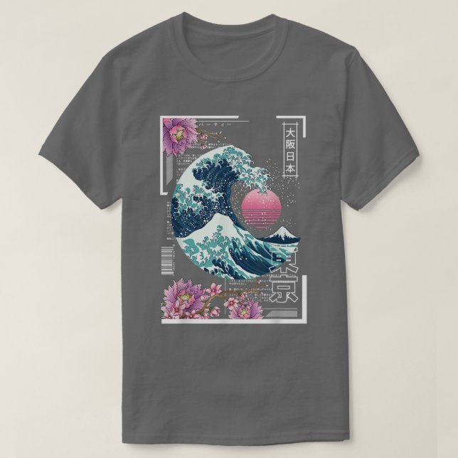 Vaporwave Synthwave 80's Japan Japanese Great Wave T-Shirt (Design Front)