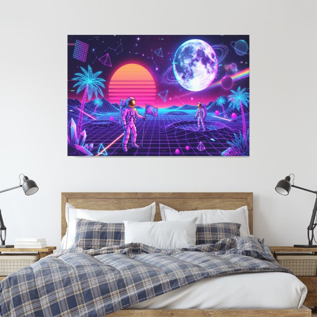 Vaporwave Synthwave Spacemen Retro Art Canvas Print (Insitu(Bedroom))