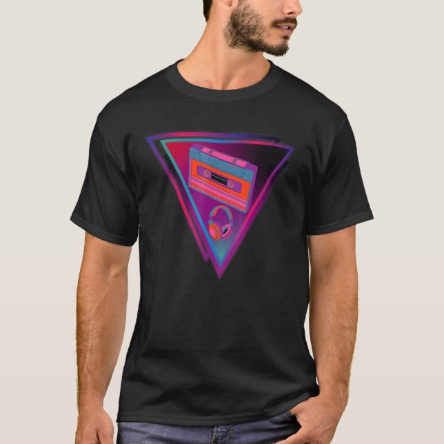 Vaporwave triangle Synthwave Cassete DJ Tape Headp T-Shirt (Front)