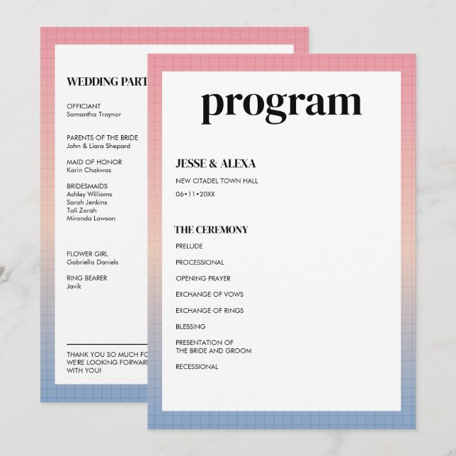 Vaporwave wedding program programme (Front/Back)