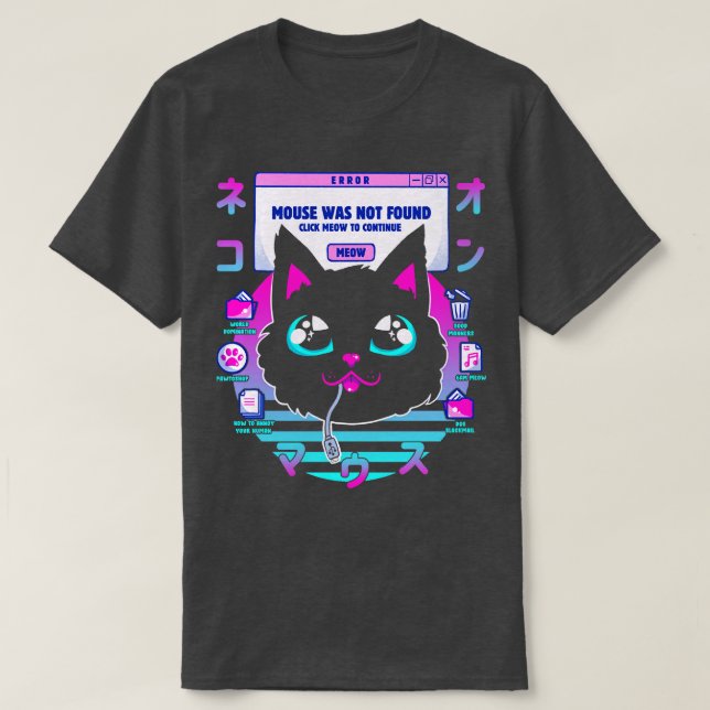 Vapour Wave Cat Mouse Not Found by Tobe Fonseca T-Shirt (Design Front)