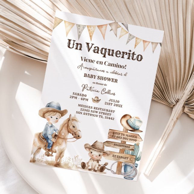 Vaquerito Cowboy Spanish Western Baby Shower Invitation (Creator Uploaded)