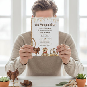Vaquerito en Camino Spanish cowboy baby shower Invitation