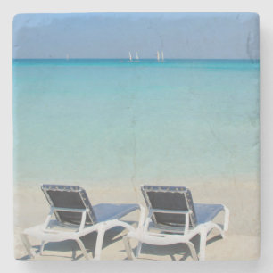 Varadero, Cuba. Sand And Beach Chairs Stone Coaster