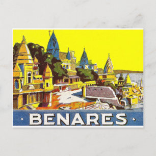 Varanasi city, India. Ganges river and temples Postcard