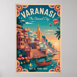 Varanasi India Retro Travel Poster