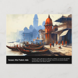 Varanasi Watercolor Painting   Travel India Postcard
