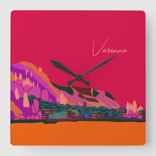 Varenna at Night Lake Como Italy Illustration Square Wall Clock (Front)