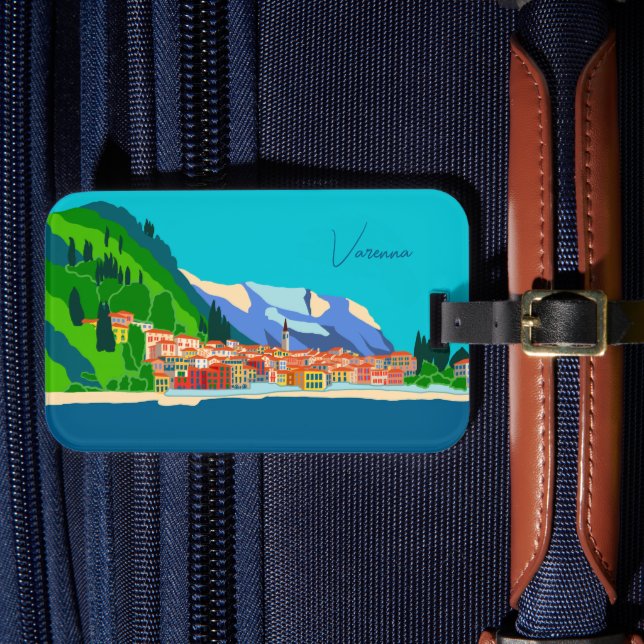 Varenna Como Italy Illustration Travel Luggage Tag (Front Insitu 4)