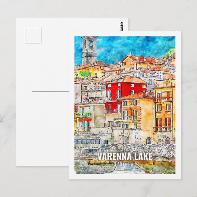 Varenna Lake Como Italy Famous Travel Watercolor  Postcard (Front/Back)