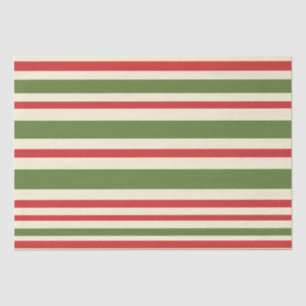 Variable Stripe Christmas Pattern Red Green Cream Tissue Paper