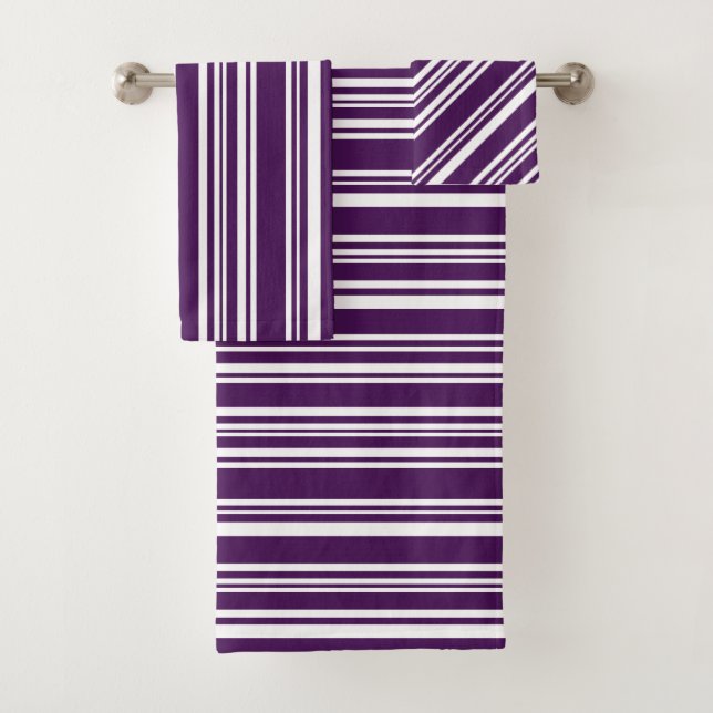 Varied Purple and White Stripes Towel Set (Insitu)