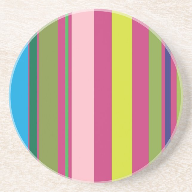 Varied Stripes/Pink Magenta Yellow Blue & Green Coaster (Front)