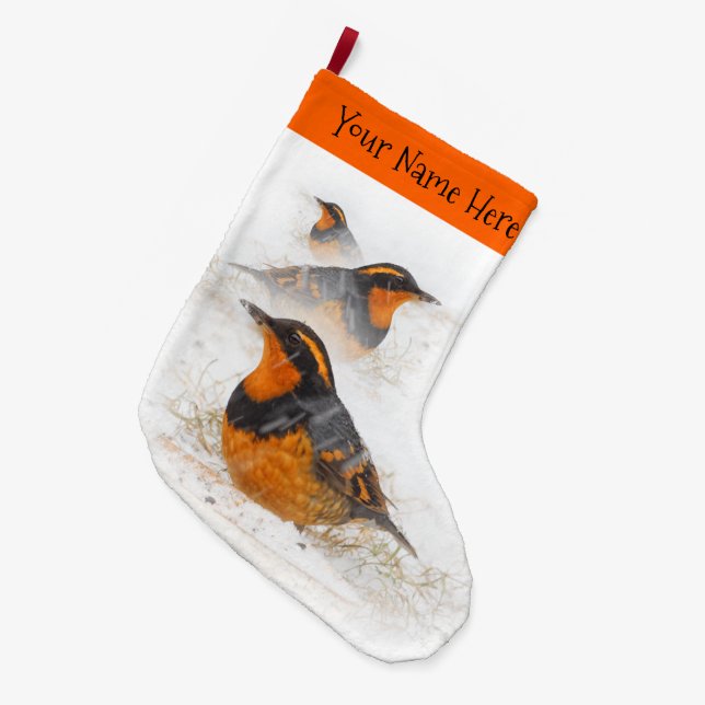 Varied Thrushes in the Snow Large Christmas Stocking (Front (Hanging))