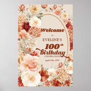 Variegated autumn floral 100th birthday Welcome Poster