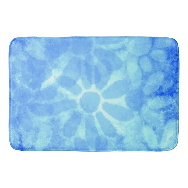 Variegated Blue Floral Daisies Flower Flowers Bath Mat (Front)