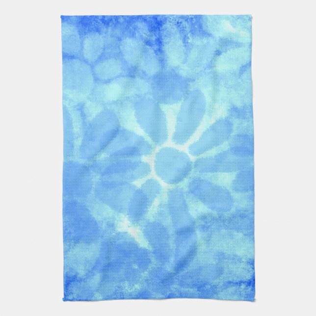 Variegated Blue Floral Daisies Flower Flowers Tea Towel (Vertical)