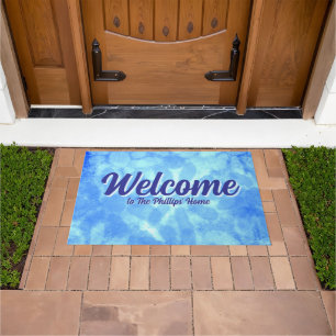 Variegated Blue Floral Daisies Flower Personalised Doormat