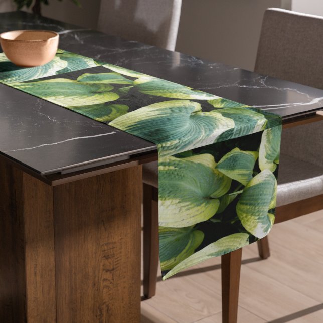 Variegated Hosta Leaves Floral Short Table Runner (In Situ)