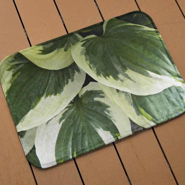 Variegated Hosta Plant Floral Bath Mat (In Situ)