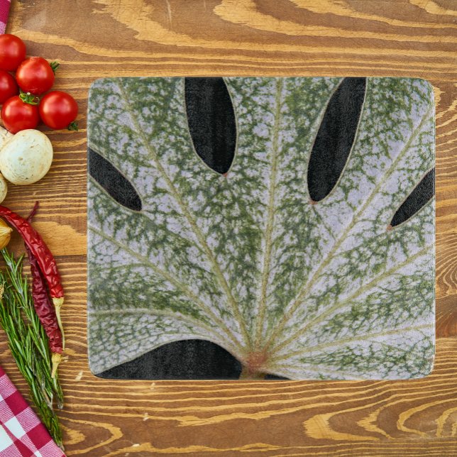 Variegated Japanese Fatsia Leaf Floral Cutting Board (In Situ)