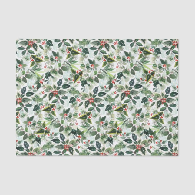 Variegated Leaves and Winterberries Christmas Tissue Paper (Front)