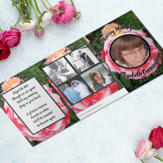 Variegated Pink Yellow Roses Floral Photo Tri-Fold Announcement (Creator Uploaded)