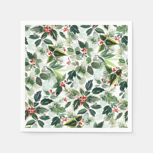 Variegated Red Winterberry Pattern Christmas Napkin (Front)