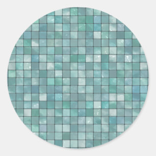 Variegated Teal Tile Pattern Classic Round Sticker