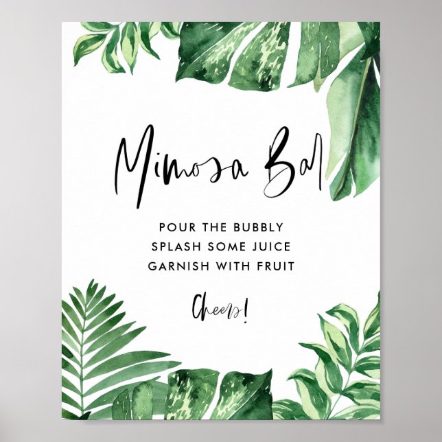 Variegated Tropical Leaves Shower Mimosa Bar Signs (Front)