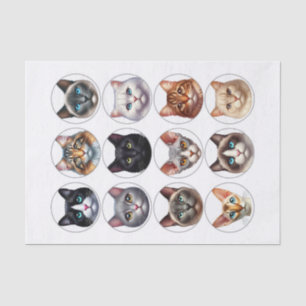 Variety of Cat Breeds with their Faces in a Circle Tissue Paper