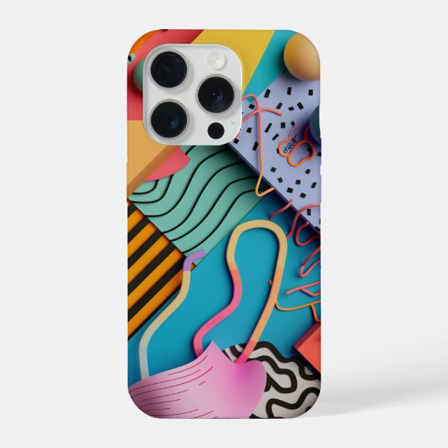 Various 3D shapes with line patterns iPhone Case (Back)