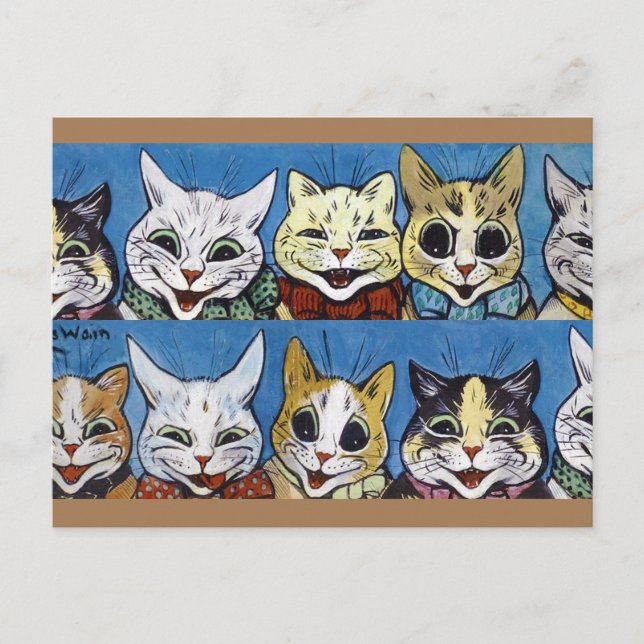 Various Cats Looking Out, Louis Wain Postcard (Front)