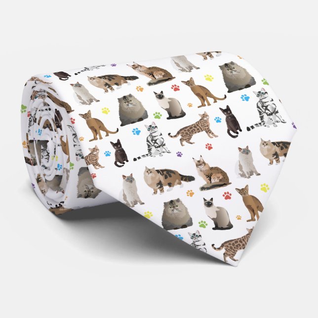 Various Cats Pattern Tie (Rolled)