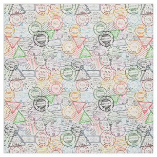 Various cities retro postal markings fabric
