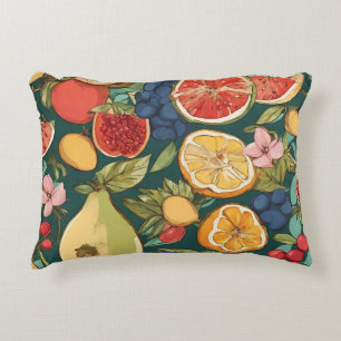 Various Citrus Fruits, Grapes and Flowers. Paintin Decorative Cushion