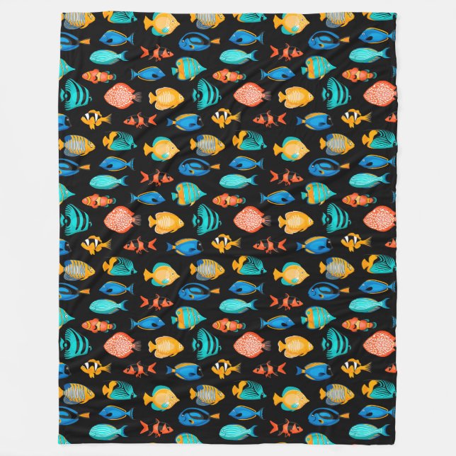 Various colorful tropical fish pattern fleece blanket (Front)