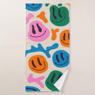 Various colourful melting smiling Faces. Lava lamp Bath Towel