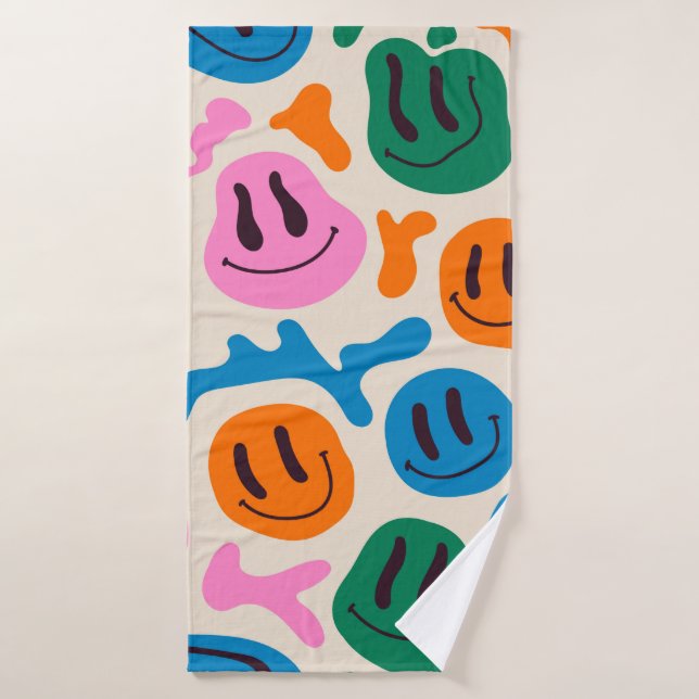 Various colourful melting smiling Faces. Lava lamp Bath Towel (Bath Towel)